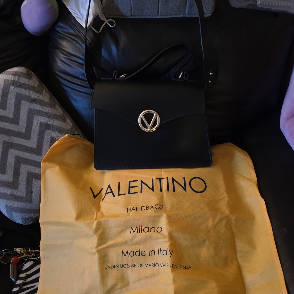 Valentino Elegant Black Shoulder Bag with Gold Logo. 100% AUTHENTIC